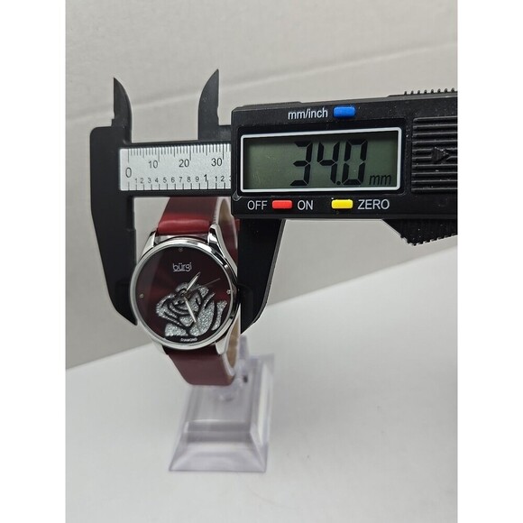 Burgi BUR189RD Womens Diamond Flower Dial Red Leather Quartz Watch New Battery main image 8